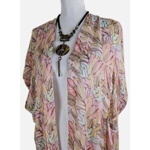 BCBGeneration One Size Women's Peach Multi Kimono Sleeve Boho Swimsuit Cover.